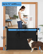 Retractable Baby Gate for Doorways and Stairs, Mesh Safety Gate for Pet, Indoor & Outdoor Use, One-Hand Operation, Easy Installation, 33.6" Tall, Expands to 71" Wide（Black,33.6"x71"）