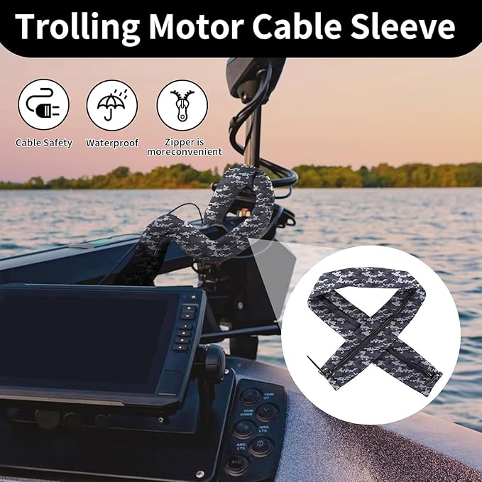 2PCS 48-Inch Trolling Motor Cable Sleeve,Zippered Rigging Sleeve,Made of Neoprene Thick Trolling Motor Sleeve,Great for Cover Wire and Extension Cords (Camouflage Blue)