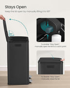 SONGMICS Trash Can, 2 x 8 Gallon (2 x 30 L) Dual-Compartment Garbage Can with Soft-Close Lid, Pedal and Inner Buckets, Stainless Steel, Includes 15 Liner Bags, Ink Black ULTB741B01
