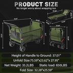 LEVELEVE Heavy Duty Folding Wagon - 2-in-1 Collapsible Cart, 650lb Capacity, All-Terrain Wheels w/Brakes & Side Pockets