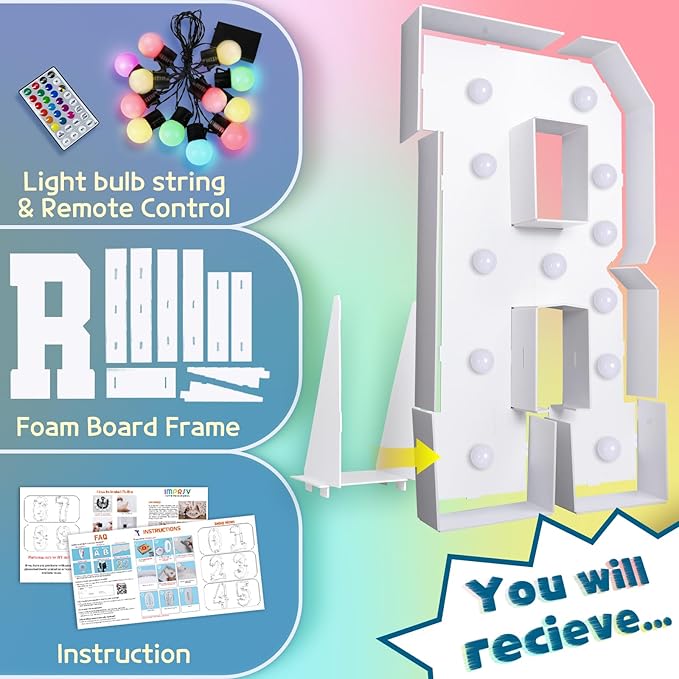 imprsv 4FT Colorful Marquee Letters R, 18 Colors Large Light up Letters Alphabet Sign with Remote, Large Marry Me Sign, Birthday Party Decorations Anniversary Wedding Decoration