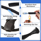 250FT Split Wire Loom Tubing, 1/2 Inch Wire Protector Tubing, Automotive Wire Flexible Conduit Cord Covers with 20 Cable Ties for Automotive Marine RV Agriculture Electrical Cable Protection