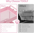 TOOLF 4-Tier Metal Rolling Cart with Wheels, Storage Utility Organizer Cart for Kitchen, Bathroom, Office, Baby Essentials & Makeup - Lockable Casters, Easy Assembly, Large Capacity, Pink