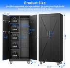 Aobabo Farmhouse Broom Closet Storage Cabinet,Lockable Garage Storage Cabinet with 4 Adjuatable Shelves,Required Assembly,Black,71.06''H*31.5''W*15.75''D