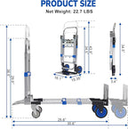 Upgraded 3 in 1 Aluminum Folding Hand Truck, 600lbs Capacity, Heavy Duty Convertible Dolly with Retractable Handle and 4 Rubber Wheels, Collapsible Cart for Moving Home, Office, Warehouse (Blue)