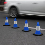 Fluorescent Orange/Green PVC Traffic Cones, Heavy Black Base Parking Lot Cone Structurally Stable Weatherproof Road Construction Safety Cones (4, Blue, 12" Small)