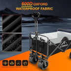 Collapsible Foldable Wagon, Utility Large Capacity Beach Wagon with Big Wheels, Shopping Wagons Cart with Side Pocket and Brakes for Sand Garden Grocery Sports Camping