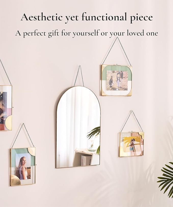 FONDAZZA Gold Arched Wall Mirror 13”x19”-Vintage Hanging Mirror with Chain, Decorative Brass Mirror for Entryway, Bathroom, Bedroom&Living Room, Small Antique Gold Wall Mirror