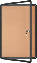 Mifuro 36"x24" Enclosed Bulletin Board, Lockable Weather-Resistant Aluminum Cork Noticeboard for School & Office, Black Frame w/Cork