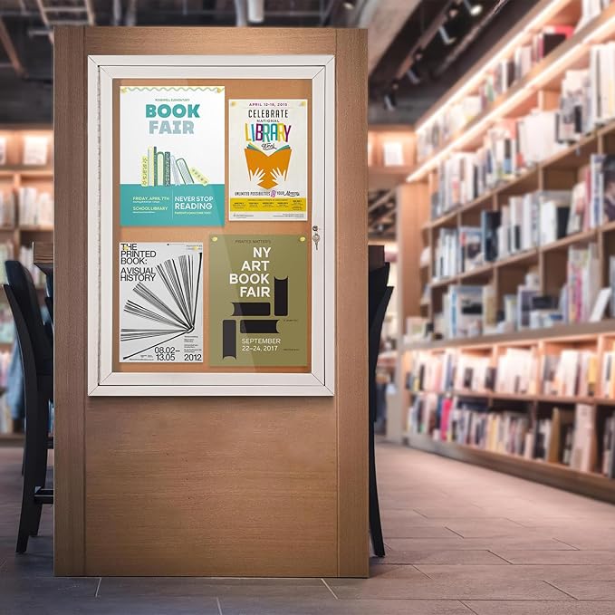Outdoor Bulletin Board Weatherproof 36x24 in, Enclosed Bulletin Board with Locking Door, Wall Display Case for Office School Home Commercial, Silver Aluminum Frame, Cork