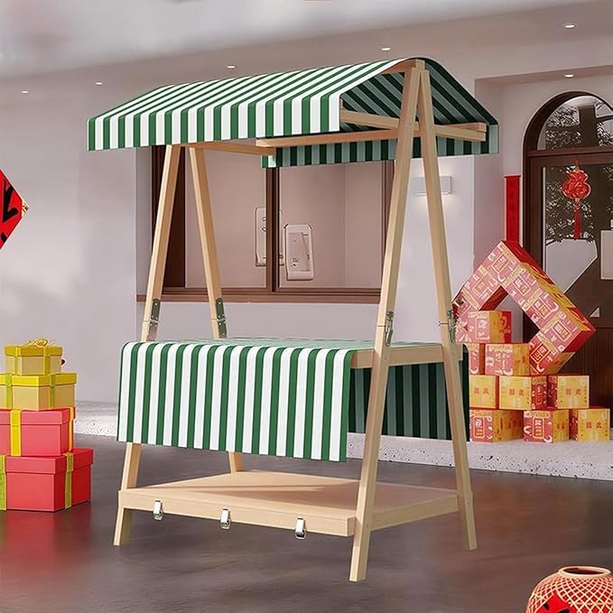 Movable Stall Display Stand, Foldable Vending Stand Kiosk Display Trolley with Canopy, Portable Food Cart, for Selling Snacks/Sweets/Toys, Multiple Colors(Dark Green A,140 * 190cm)
