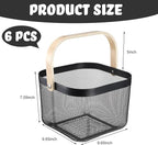 Roshtia 6 Pcs Metal Mesh Steel Basket with Handle, Square Wire Harvest Thanksgiving, Shopping Baskets for Retail Store Christmas Garden Bathroom Kitchen(9.65 x 9.65 x 7.09 Inch,Black)