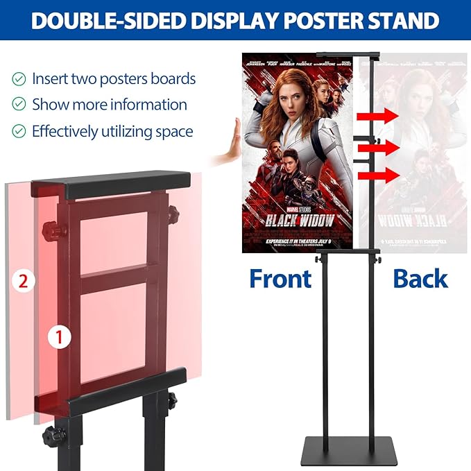 4-Pack Poster Stand - Heavy Duty, Double-Sided, Adjustable Height Up to 80 inches, Outdoor Banner Stand - Black