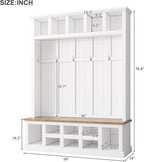 Merax Wood Farmhouse Hall Tree with Storage Entryway Bench, 3-in-1 Coat Racks with 6 Hooks &Shelves for Entrance, Hallway, Mudroom,White