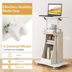 Tangkula Mobile Lectern Podium, Height Adjustable Podium Stand, Standing Sit-to-Stand Desk, Rolling Cart Laptop Desk with Swivel Top Movable Wheels & Storage