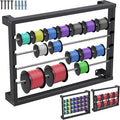 SELEWARE Heavy Duty Wall-Mounted Wire Spool Rack – Cable Reel Holder and Dispenser with 4 Adjustable Stainless Steel Rods for Industrial, Electrical, and Retail Storage and Display (Black)