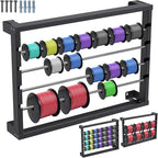 SELEWARE Heavy Duty Wall-Mounted Wire Spool Rack – Cable Reel Holder and Dispenser with 4 Adjustable Stainless Steel Rods for Industrial, Electrical, and Retail Storage and Display (Black)