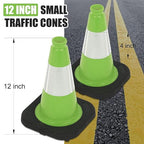 6 Pack 12" Inch Green PVC Traffic Cones with Heavy-Duty Base, High-Visibility All-Weather Safety Cones for Road Construction, Parking Lot, and Garage Use (6, Green, 12" Small)