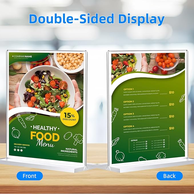 24 Pack Acrylic Sign Holder 8.5 x 11, Double-Sided Clear Sign Holder Plastic Stands for Display, T Shape Acrylic Table Sign Stands for Office Store Restaurants Wedding Party Decoration