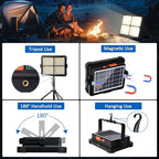 100W Rechargeable Work Light, 12000mAh Solar Work Lights, 336 LEDs Flood Light, 4 Lighting Modes& Stepless Dimming, Portable for Camping, Car Repair, Power Cut, Emergency