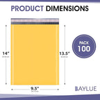 Yellow Kraft 10x13 Inch Bubble Mailers | Self Seal Padded Envelopes for Thick books | Air Cushioned Bubble Mailer | Usable Size 9.5x13 Inch | Lightweight Mailing | 100 Pack Bulk