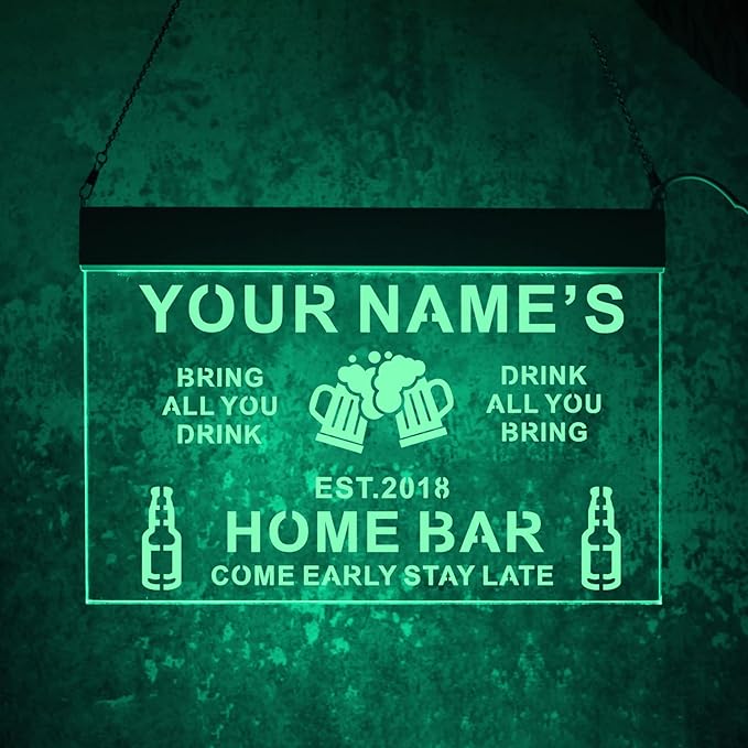 Personalized Acrylic Bar Signs for Home Bar, Custom Name Date Neon Bar Sign, Man Cave LED Bar Light Up Sign, Neon Sign Wall Decor