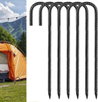 Black Rebar Stakes 12 inch (6pcs) - Heavy Duty 6mm Metal J Hook Ground Stakes,Galvanized Steel for Tent,Bounce House,Fence,Dog Coop,Artificial Turf,Outdoor Plants,Christmas & Holiday Decorations