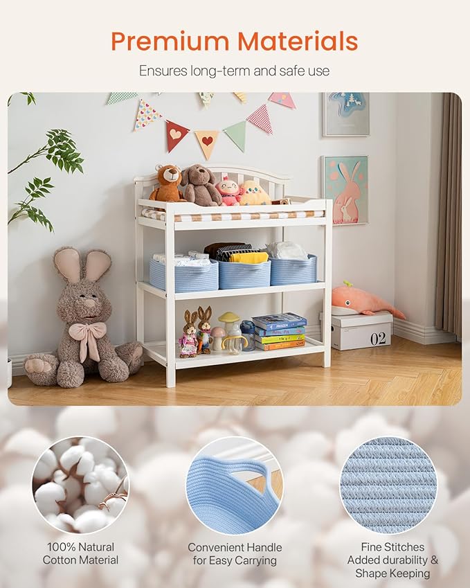 KALLAX Small Woven Basket, 14 x 10 x 5.6 Inches, Small Storage Baskets for Organizing, Gift Baskets Empty, Cute Rope Shelf Closet Storage Bins for Shelves, Dog Toy Basket, Light Blue