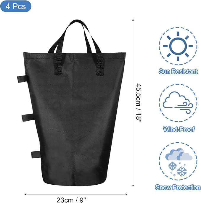 PATIKIL Canopy Weight Sand Bags, 4 Pack 112 Lbs Total Extra Large Weights Bags Waterproof Tent Leg Weights Sandbags for Outdoor Canopy Tent Sun Shelter Patio Ladder Black (18x9")
