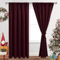 JIUZHEN Christmas Blackout Curtains for Bedroom - Thermal Insulated Room Darkening Noise Reducing, 70 x 84 Inch Length Curtains for Living Room, Set of 2 Panels with Tiebacks, Burgundy