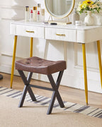 IBUYKE U-Shaped PU Vanity Stool, Square Makeup Chair with X-Leg, Ottoman Seat Footrest Stool, Multi-Use as Small Side Table, for Bedroom, Living Room, Dark Brown WBD019Z