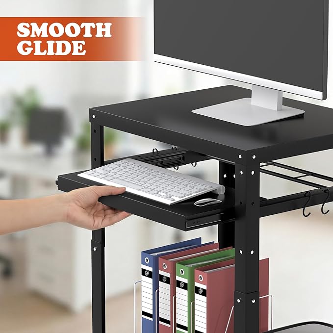 tonchean AV Presentation Cart with Keyboard Tray, Heavy Mobile Workstation Presentation Cart,AV Cart with Adjustable Shelves for Video Projector Laptop Computer, Media Cart for School Classroom Office