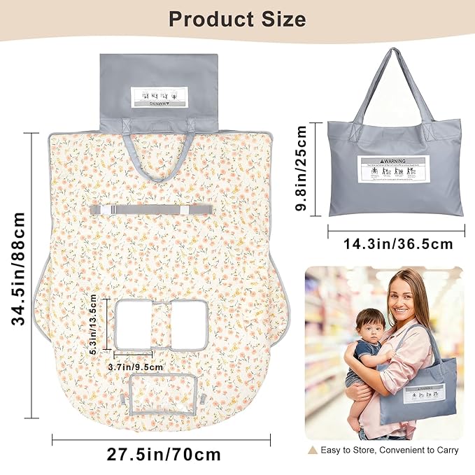 Muslin Shopping Cart Cover for Baby Soft & Breathable High Chair Covers for Restaurant Seat Grocery Cart Cover with Storage Pocket Machine Washable for Infant Toddler Boy and Girl, Beige