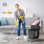HOMCOM Compact Mop Bucket with Wringer on Wheels for Floor Cleaning, 21 Quart, Separate Dirty and Clean Water, for Home, Apartment, Black