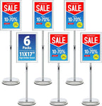 6Packs Floor Standing Sign Holder Stands for Display 11x17Inch Pedestal Poster Sign Stand, Adjustable Sign Holder Stand for Vertical & Horizontal View Sign Display Stand, Silver