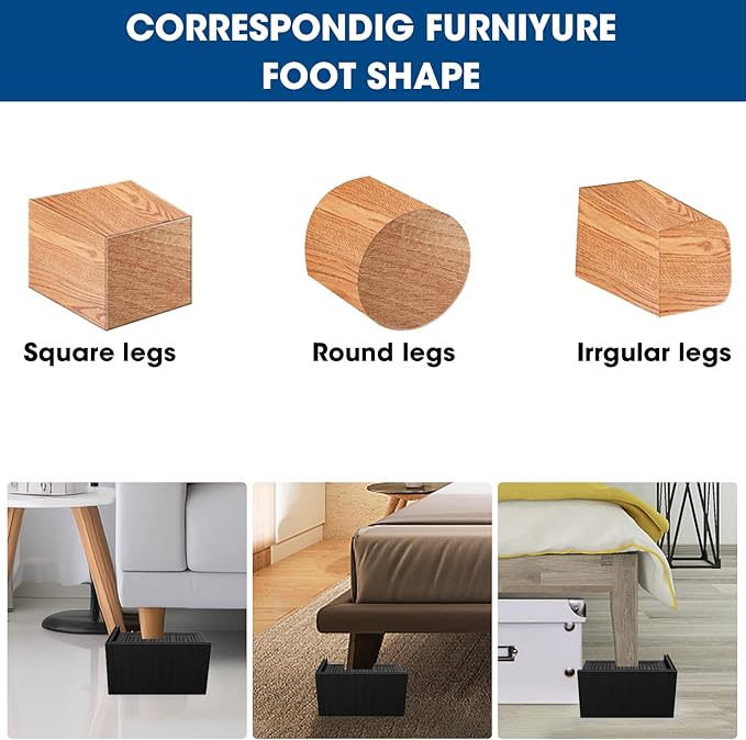 Bed Risers 3 or 5 inch, 8 Pack Oversized Extra Large 6.5x3.5 inch Post, 11000lbs Heavy Duty Couch Risers, L Shape Wide Opening Extra Large Furniture Risers for Bed, Couch, Sofa, Table, Chair