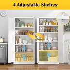 Kitchen Pantry Cabinet,71”White Metal Pantry Storage Cabinet with Doors and 4 Adjustable Shelves,Kitchen Cabinet with 2 Gold Handles,Tall Cabinet for Livingroom,Pantry, Bathroom,Kitchen