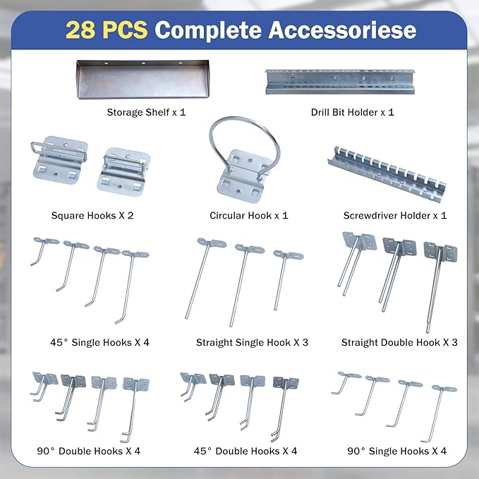 Goplus Garage Pegboard, Metal Pegboard Tool Organizer Kit with 3 Pegboards & 28 PCs Hanging Accessories, Heavy Duty Pegboard Wall Organizer, Peg Board for Workshop, Tool Storage
