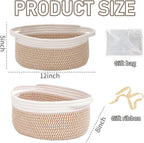 Woven Basket,Small Rope Storage Bin with Handles & Ribbon Bag, Organizer for Shelves Closets,Gift Basket Empty for Birthday,Books,Dog Toys, White&Brown Block