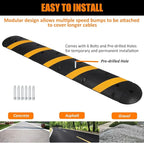 84" Heavy Duty Rubber Speed Bumps for Driveway & Parking - 2 Channel Cable Protector Ramps with End Caps & 6 Bolt Spikes for Asphalt & Gravel Roads
