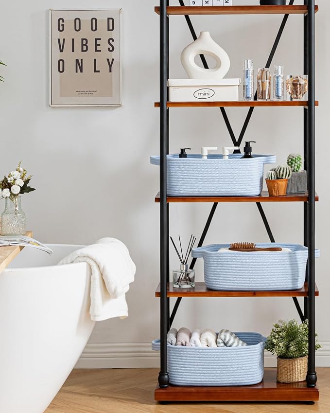 KALLAX Small Woven Basket, 14 x 10 x 5.6 Inches, Small Storage Baskets for Organizing, Gift Baskets Empty, Cute Rope Shelf Closet Storage Bins for Shelves, Dog Toy Basket, Light Blue