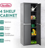 Sterilite 2-Pack 4 Shelf Cabinet, Lockable Utility Storage w/ Adjustable Shelves, Gray - Plastic Shelving Unit for Organizing Garage, Pantry, Basement, Laundry Room or Mudroom