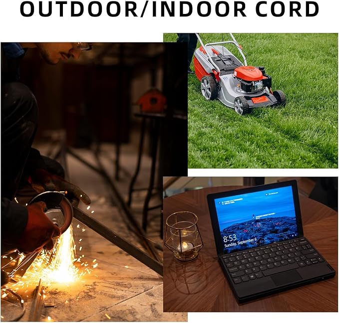 EP 6 Ft Outdoor Extension Cord - 12/3 SJTW Heavy Duty Black Extension Cable with 3 Prong Grounded Plug - Power Cord for Lawn, Garden, Appliances