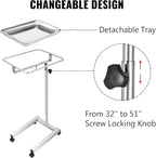 VEVOR Lab Cart, Stainless Steel Mayo Tray Stand 18 x 14 in Trolley Mayo Stand, Adjustable Height 32-51 in Instrument Tray with Removable Tray & 4 Omnidirectional Wheels, Ideal for Home Equipment