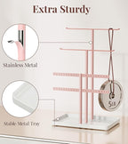 pickpiff Pink Jewelry Stand Holder Organizer: 12.5" Sturdy Hanger for 80 Pcs Jewelry, Jewlery Tower for Display Necklace, Earring, Bracelet, Watch