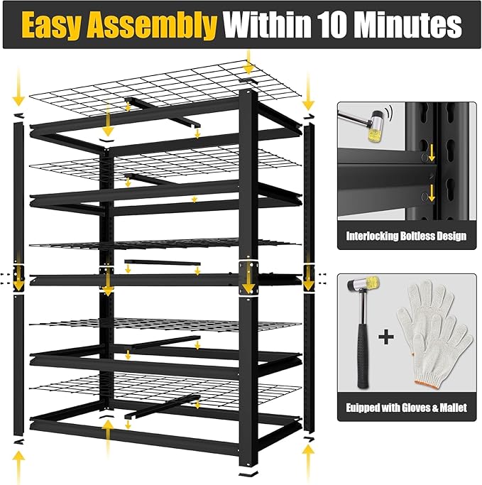 PrimeZone 72" H Heavy Duty Garage Shelving 2500 LBS 5 Tier Heavy Duty Storage Shelves Adjustable Industrial Metal Wire Shelf Unit for Garage,Basement,Pantry,Warehouse,Commercial,48" WX24 DX72 H 6Pack