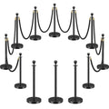 LOVMOR 12Pcs Black Stanchion Posts Queue with 8pcs Black Velvet Rope, Crowd Control Barriers Queue Line Rope, Crowd Control Stanchion for Party Supplies