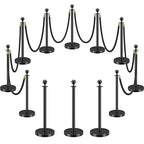 LOVMOR 12Pcs Black Stanchion Posts Queue with 8pcs Black Velvet Rope, Crowd Control Barriers Queue Line Rope, Crowd Control Stanchion for Party Supplies