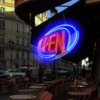 Open Signs for Business,Neon Open Sign Led,32"x 16",Remote Control Open/Closed Bussiness Hour Sign Set,Light for Bar Coffee Salon Store Window,12V/3A Adapter with ON/OFF Switch (Blue/Red Oval)