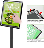 Heavy Duty Adjustable Pedestal Poster Sign Stand, 11x17 Aluminum Open Floor Standing Sign Holder for Vertical and Horizontal View Display, Black